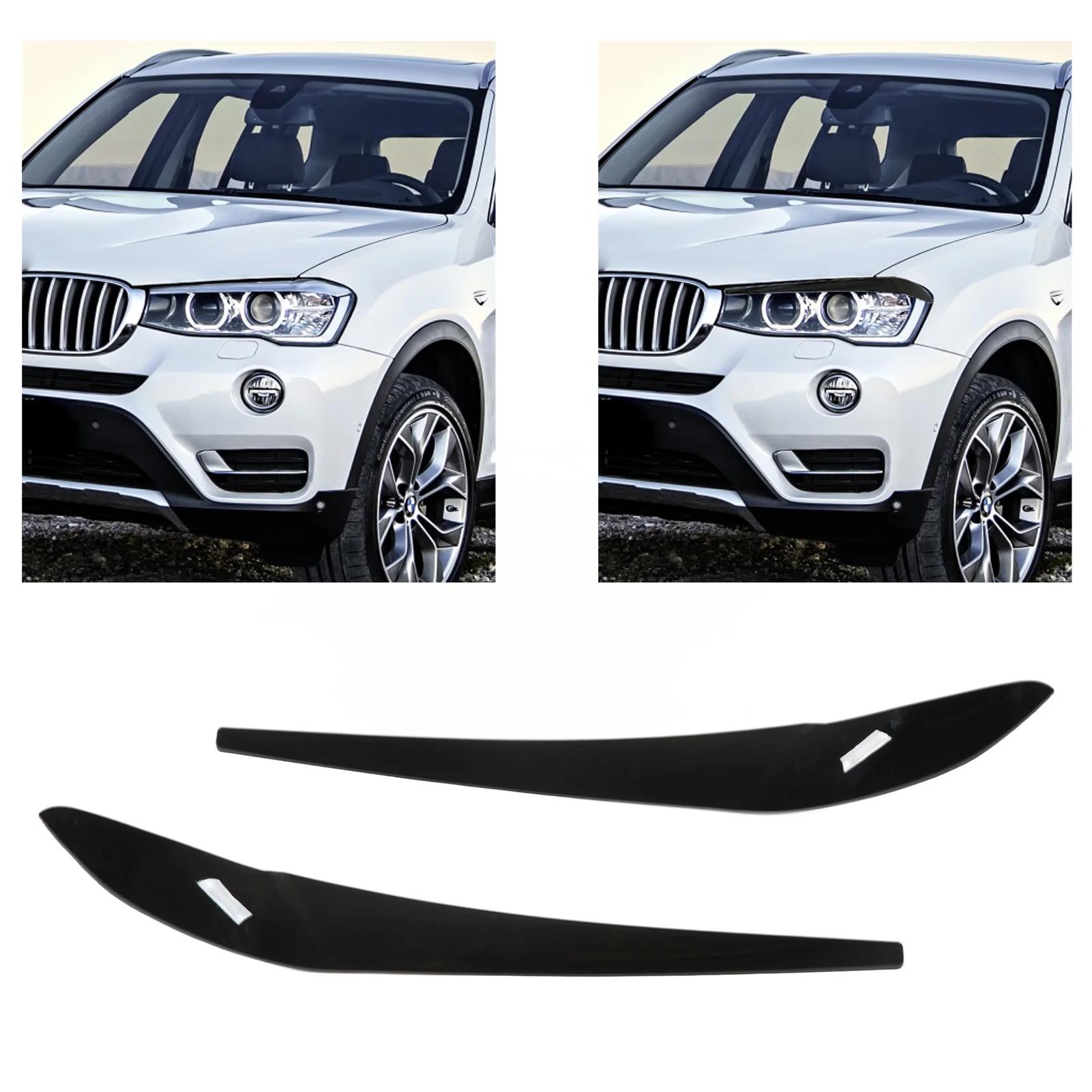 2pcs Headlight Eyebrow Eyelid Cover Trim Gloss Black Left Right Decorative Replacement for BMW X3 F25 X4 F26 2014-20